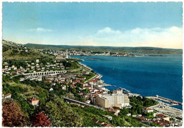 Colored Postcard Harbor Aerial View Trieste Italy 1950s